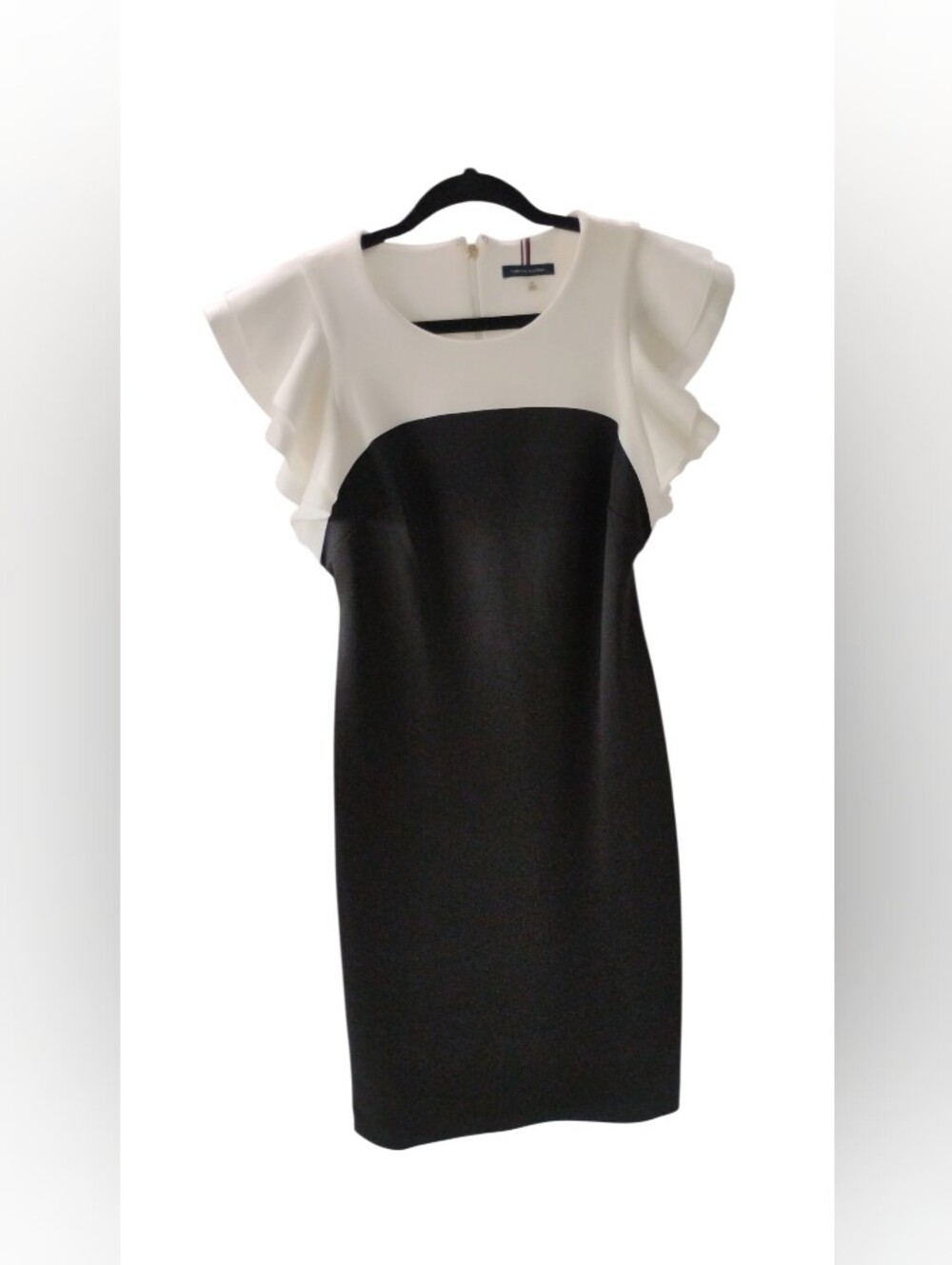 Tommy Hilfiger Black & White Flutter Sleeve Midi Dress SZ 10